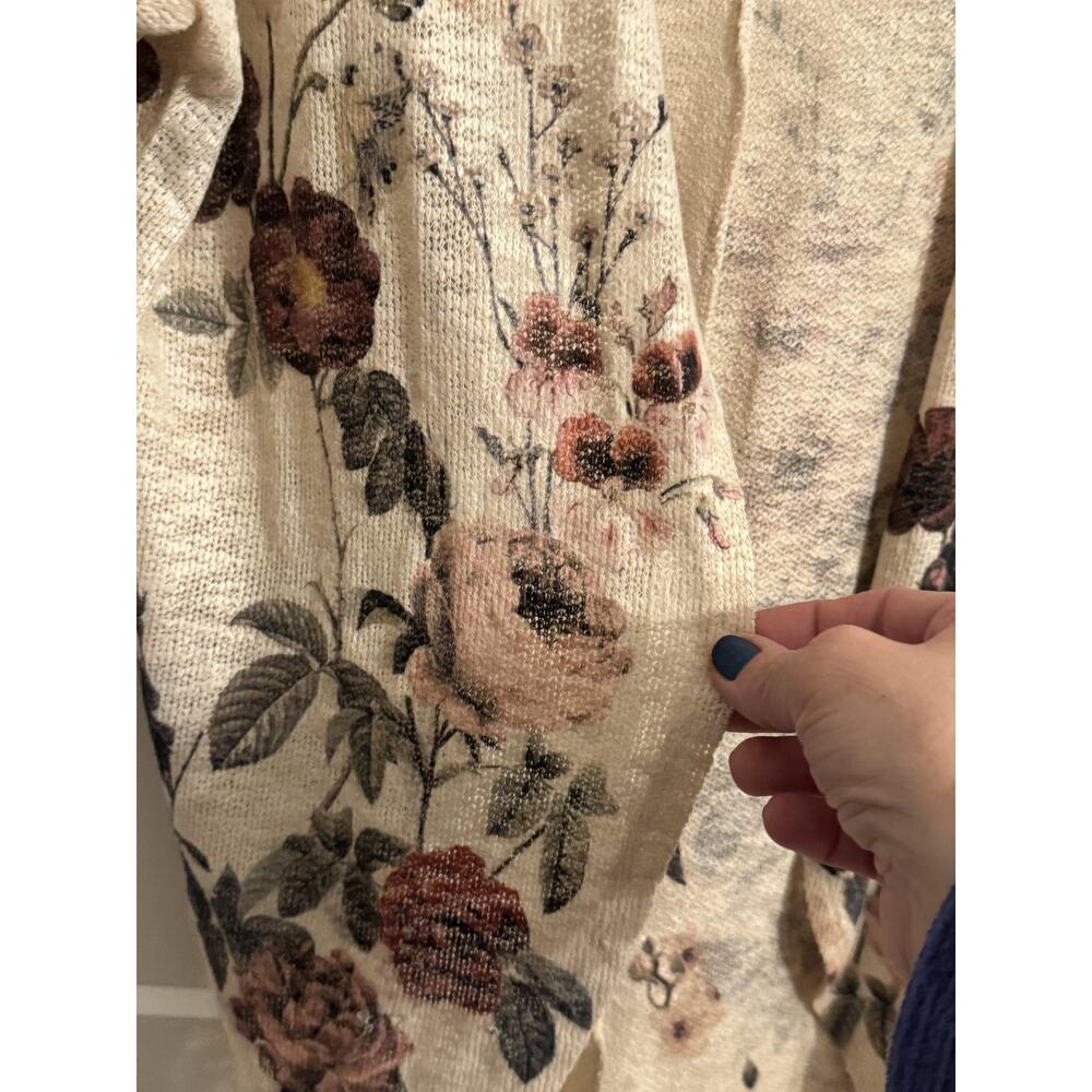 Live In The Moment Cardigan Sz M Floral Lightweight Open Knit Dolman Sleeve Boho - Picture 3 of 6